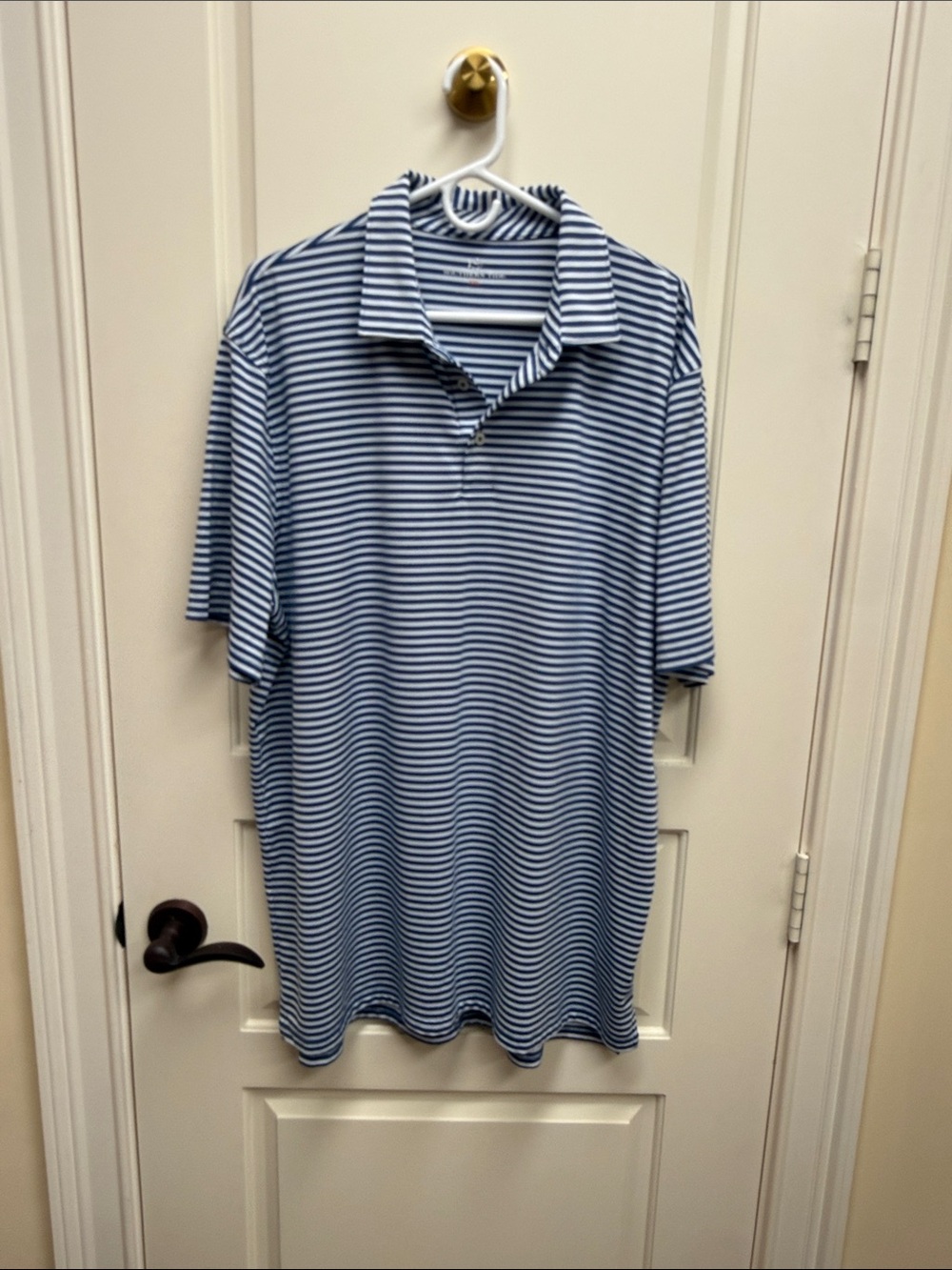 Southern Tide Navy and White Striped Polo